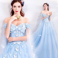 prom dress Blue butterfly fairy-like colorful yarn new style banquet host evening dress art exam dress small person looks slim