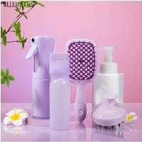 WANMEI 4pcs Scalp Massage Comb Purple Hollow Out Comb Shampoo Massage Brush Bath Hair Washing Spray Bottle Salon Hairdressing