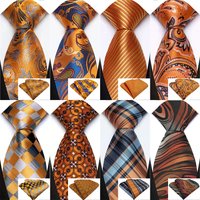 Men Fashion 8CM Necktie Orange Color Handkerchief Tie Set for Tuxedo Accessory Classic Luxury Neck Tie Pocket Square Set Gift