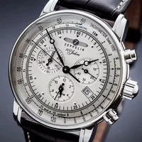 Montre Zeppelin à bracelet en cuir véritable, montre pour homme, style business décontracté, montre de luxe à quartz avec date