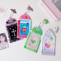 Sweet Girl Cartoon Heart Hollow 3 Inch Card Holder Kpop Photocard Display Case Transit Card Pouch
