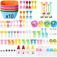 48-104pcs Mini Fruit Forks For Children Kids Cute Snack Food Picks Toothpicks Bento-Box Accessories Silicone Lunch Box Dividers