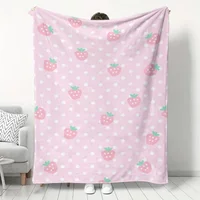 Pink Strawberry Print Flannel Blanket Soft Warm Cozy Throw for Home Kitchen Sofa Camping Relaxation