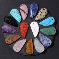 2PCS Angel Wing Stone Carving Pendant Natural Amethyst/Rose Quartz Healing Pendant DIY Necklace for Love & Positive Energy Gift