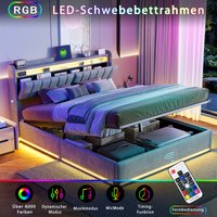 Rosahqnda 90/140/160*200cm tweepersoonsbed, hoofdbord met LED-verlichting, USB-aansluitingen en opbergruimte, opbergruimte, gastenbed, fluwelen
