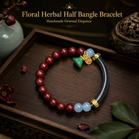Floral Herbal Fragrance Bead Bracelet 8mm Handmade Half Bangle Charm Bracelet Jade Color Accent Men Women Jewelry Gift
