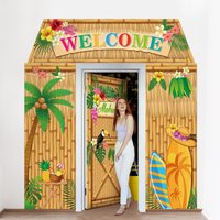 Hawaiian Aloha Door Cover Summer Tropical Luau Backdrop Hanging Banners Outdoor Indoor Birthday Party Decorations Porch Sign