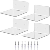 4 sets of acrylic floating wall racks - small transparent display racks with wire holes, suitable for smart speakers, monitors,