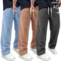 Mens Outdoor Casual Corduroy Trousers Drawstring Elastic Waist Straight Leg Sweatpants Loose Fit Joggers with Pockets for Wear