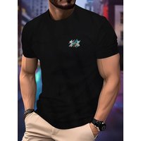 Menโs Round Neck Running T-shirt Spring/Summer Thin Top Mosaic element printing Quick Dry Short Sleeve Breathable Fitness Sports