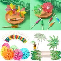 Umbrella Cocktail Drink Picks Hawaiian Party Decor Fruit Food Sticks Cocktail Bamboo Toothpick Cake Topper Birthday Party Decor