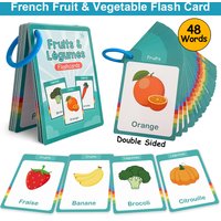 25Pcs Fruit & Vegetable French Vocabulary Learning Cards Homeschool Double Side Educational Flashcards for Kids Teaching Aids