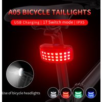 NATFIRE Bicycle Rear Light 17 Light Modes 4 Color Red Blue White Green Type C Rechargeable LED Taillight Back Light for Cylcling