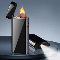 Metal Large Arc Fire Lighter USB Rechargeable Plasma Flameless Lighter Power Display LED Flashing Light Type-C Electric Lighters