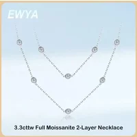 EWYA Luxury D Color Full 3/3.5mm Round Bubble Moissanite Diamond Tennis Necklace for Women Party S925 Silver 2-Layer Neck Chain