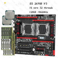X99 Motherboard Dual CPU Set with E5 2698BV3 DDR3 128GB 1866MHz Support M.2 NVME NGFF USB3.0 Server X99 Mainboard Combo