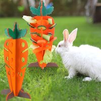 Wooden Rabbit Foraging Toy Feeding Toy Interactive Carrot Hay Rack Vegetable Rack for Bunny Guinea Pig Hiding Food & Playing