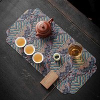 1pc Double Sided Brocade Tea Mat Chinese Zen Style Non Slip Dry Retro Dining Table Decoration Traditional Coaster