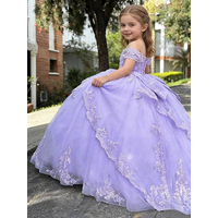 Flower Girl Dress Wedding and Birthday Layered Tulle Ball with Lace Appliqué and Bow Beautiful First Communion Dress
