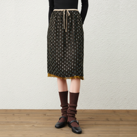 JIAMI Women Shimmer Dot Midi Skirt High Waist Elegant Vintage Flowy Straight Lightweight Chic Spring Summer Fashion Skirt