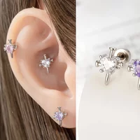 20G Love Heart Cross Cartilage Helix Stud Earrings, Hypoallergenic Surgical Titanium Helix Conch Cubic Zircon Piercing Jewelry