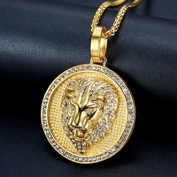 Stainless Steel Titanium Lions Head Luxury Zircon Round Pendant Hip Hop Collar Chains Necklace for Men Women Gift Jewel