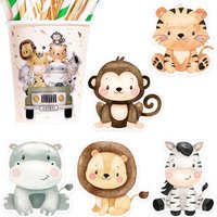24pcs Cartion Animal Stickers Sweetcone Candy Bag Sticker for Kids Jungle Safari Happy Birthday Party Decor DIY Gifts Wrapping