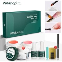 NAILPOP Builder Nail Gel Set 3 Basic Colors Nail Extension Kit Clear Nude Pink Strengthen Gel with Brush 100Pcs Nail Forms DIY