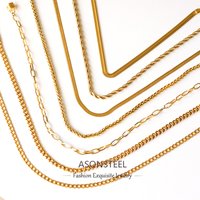 ASONSTEEL 5Pcs/Lots Sweater Chains Necklace Cuban Long Link Chains Stainless Gold Steel Color Steel Bulk Wholesale DIY Jewelry