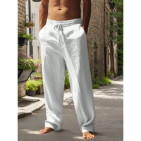 New Men's Beach Pants - Daily Versatile Outdoor Leisure Fitness Simple Cotton Hemp Texture Loose Long Pants for Spring and Summe