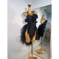 Latin Dance Costume Rhinestone Female Adult Children High-end Customized Black Three-dimensional Flower Samba Performance Dress