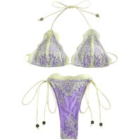 2Pcs/Set Fashion Summer Lace Bikini Set Bandage Patchwork Women Swimsuit Casual Hollow Bathing Suit Beach