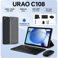 URAO 10.1 Inch Android 15 Tablet 24GB RAM 128GB ROM 8-Core HD LCD Dual Camera 5000mAh TF Card Up to 1TB Type-C