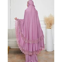 Ramadan Long Khimar Muslim Abaya Women Prayer Garment Saudi Prayer Dress Lace Trim Silky 2 Piece Skirt Sets Eid Niqab jilbab