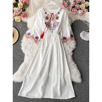 Women's Indie Folk Dress Desert Grassland Travel Cyber Celebrity Photo Modeling Embroidery Lacing Long A-line Dress Female ML866