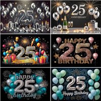 25th Happy Birthday Party Decoration Supplies Background Gold Pink Glitter Balloon Backdrop Boys Girls Photography Banner Props