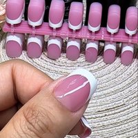 150pcs Short Square Pink White French Simple Shiny False Nails Fashionable Wearable Nail Suitable Manicure Glue on Nail Art Tips