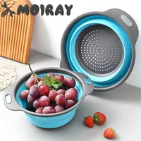 Round Folding Colander BPA Free Fruits Vegetables Washing Drain Basket Kitchen Colander Strainer Dishwasher Safe