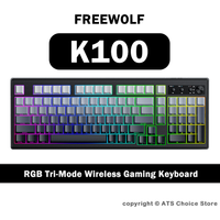 FREEWOLF K100 Wireless Gaming Keyboard 99 Keys RGB Backlit PBT Keycaps 4000mAh Large Battery Tri-Mode Bluetooth with Knob