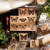 Yoofun Vintage butterflies Wood Stamp Standard Retro Stamp for Scrapbooking Journal Diary Decor Stationery