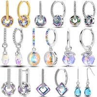 925 Sterling Silver Crystal Earrings Women Colorful CZ Zircon Hoop Ear Studs Sparkling Hollow Earring Wedding Anniversary Gift