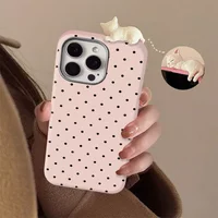 Cute Wave Point Dot 3D Doll Case Compatible for IPhone 15 13 16 11 14 12 Pro Max XR X XS Max 15 16 Plus Leather Texture Cover