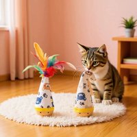 Interactive Cat Feather Wobble Toy, Cute Cartoon Teasing Toy for Kittens, Fun Indoor Cat Swinging Chew Toy