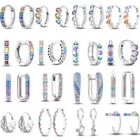 925 Sterling Silver Floral Plant Colourful Series Jewelry Fashion Zircon Circle Hoop Earrings For Women Gift Accessories
