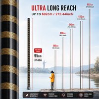 Ultra Long 692cm Carbon Fiber Telescopic Landing Net Pole, Lightweight Portable, 8mm Threaded Interface