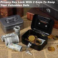 Cash Box Money Safe Box Lockable With Key,Portable Piggy Box Made Of Metal Small Security Lock Box Sturdy Coin Boxes For Kids