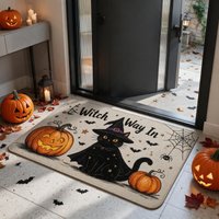 Halloweenowa mata do przedpokoju, miękka, wzorzysta dywanik z flaneli o grubym, futrzastym powierzchni, chłonna powierzchnia i antypoślizgowa podstawa z PVC, idealna do przedpokoju, łazienki i
