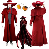 Anime Hellsing Alucard Cosplay Costumes Red Long Coat Hat Gloves Accessories Uniform Sets Men Women Clothes For Halloween
