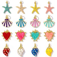3pcs/Lot Unique Copper Enamel Rhinestone Conch Pendant Starfish Shell DIY Charms Necklace Earrings Making Women Jewelry