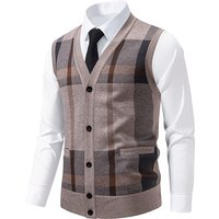 New Mens Fleece Knitted Vest Sleeveless Autumn Winter V Neck Sweater Vest Button Front Knit Cardigan Vest